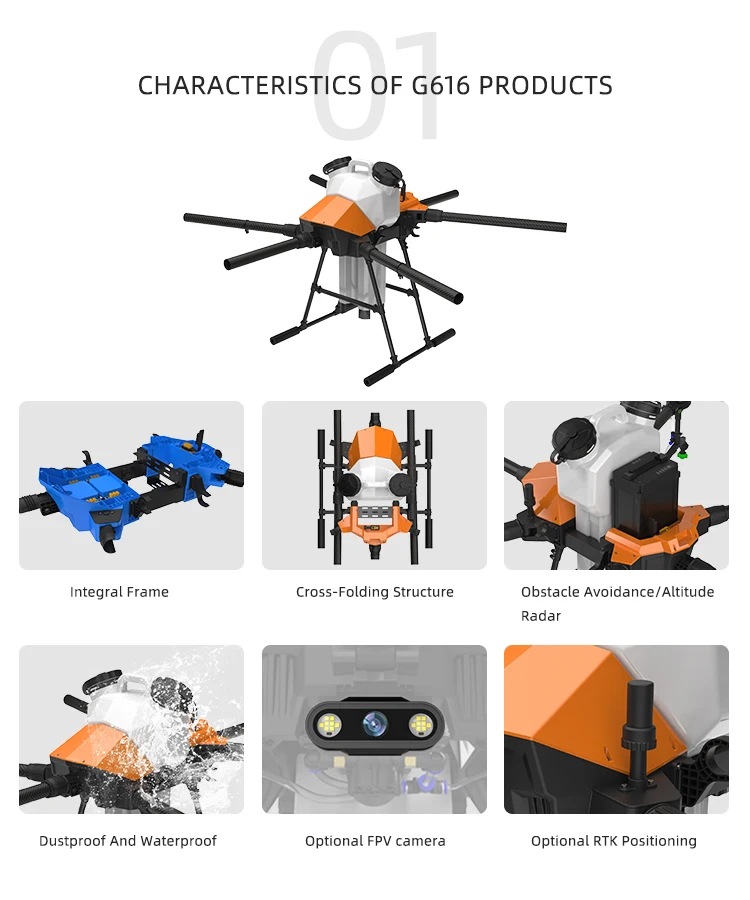 EFT High Productivity Plant Crop Protection Drone Frame G616 16 Liters UAV with Cheap Agriculture Drone Price to Deliver Seeds
