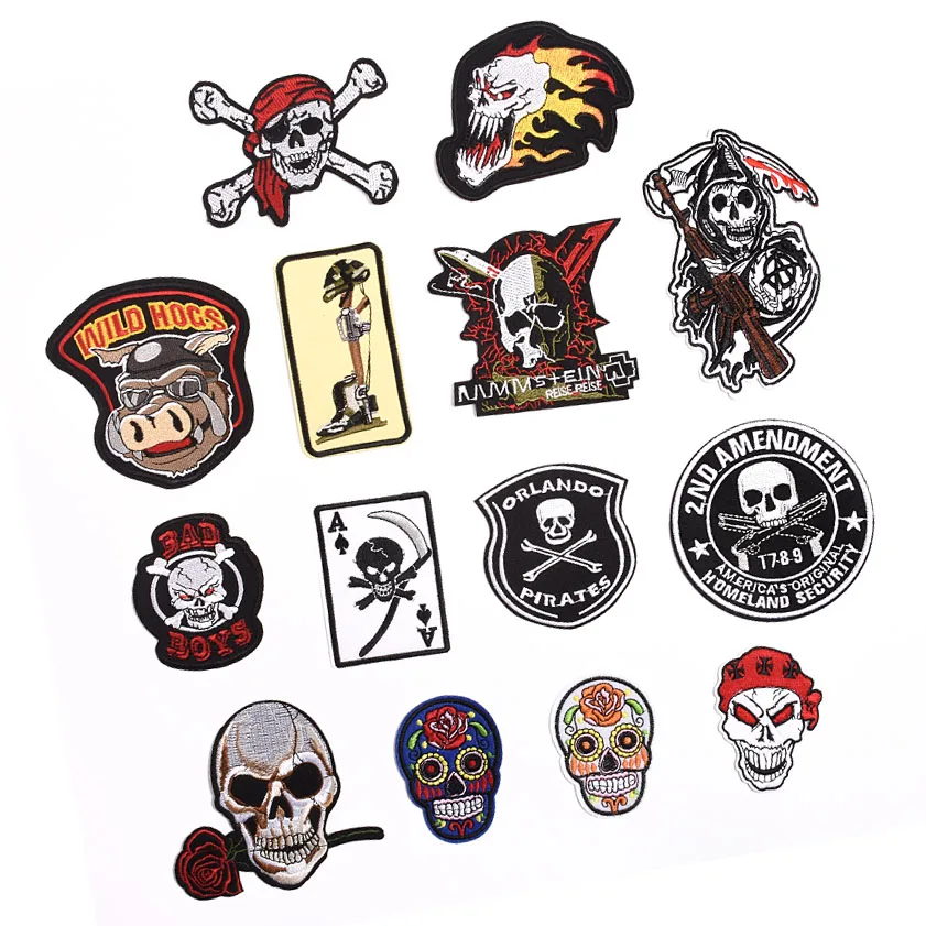 Set of 15 PCS Skull Patches Cross Bone Patches Cute Embroidery Patches 3D iron on for DIY Decoration