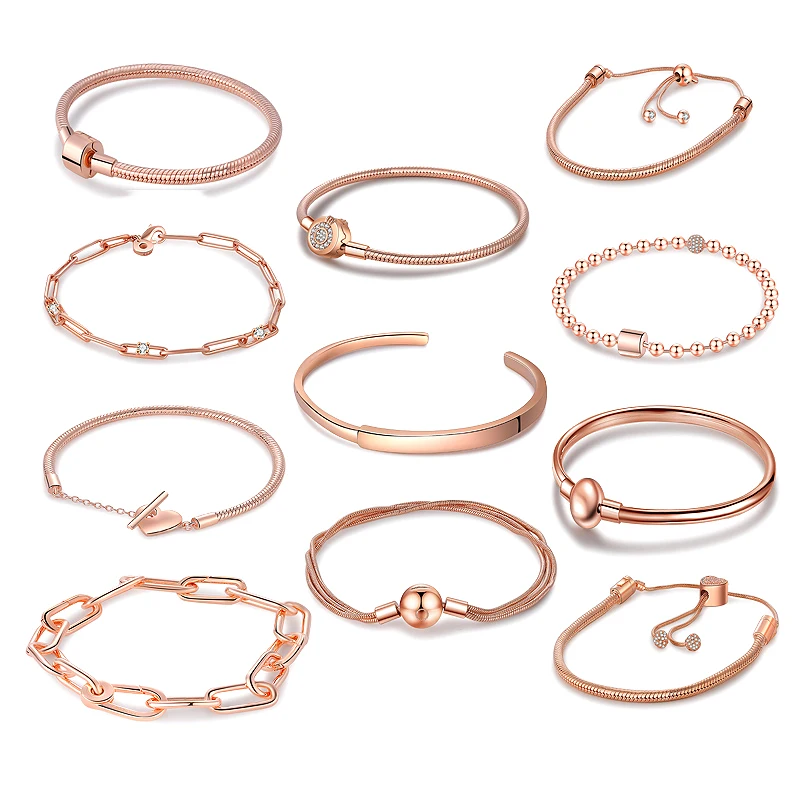 2023 New 925 Sterling Silver Design charm Bracelets Clasp Heart Beads Snake Chain Bracelets Adjustable Friendship Bangles
