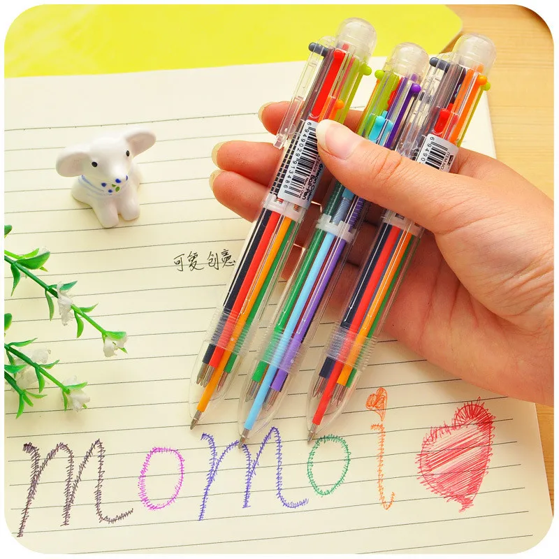 Multi 6 Color In One Set Korean creative cute cartoonulti-function press Supplies Stationery Kids Ballpoint Pen