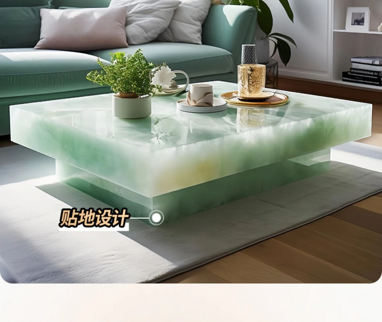 100*100cm Backlit Translucent Blue Onyx Coffee Table 48' Square Shiny Crystal Diamond Stone Living Room Bar Pub Furniture