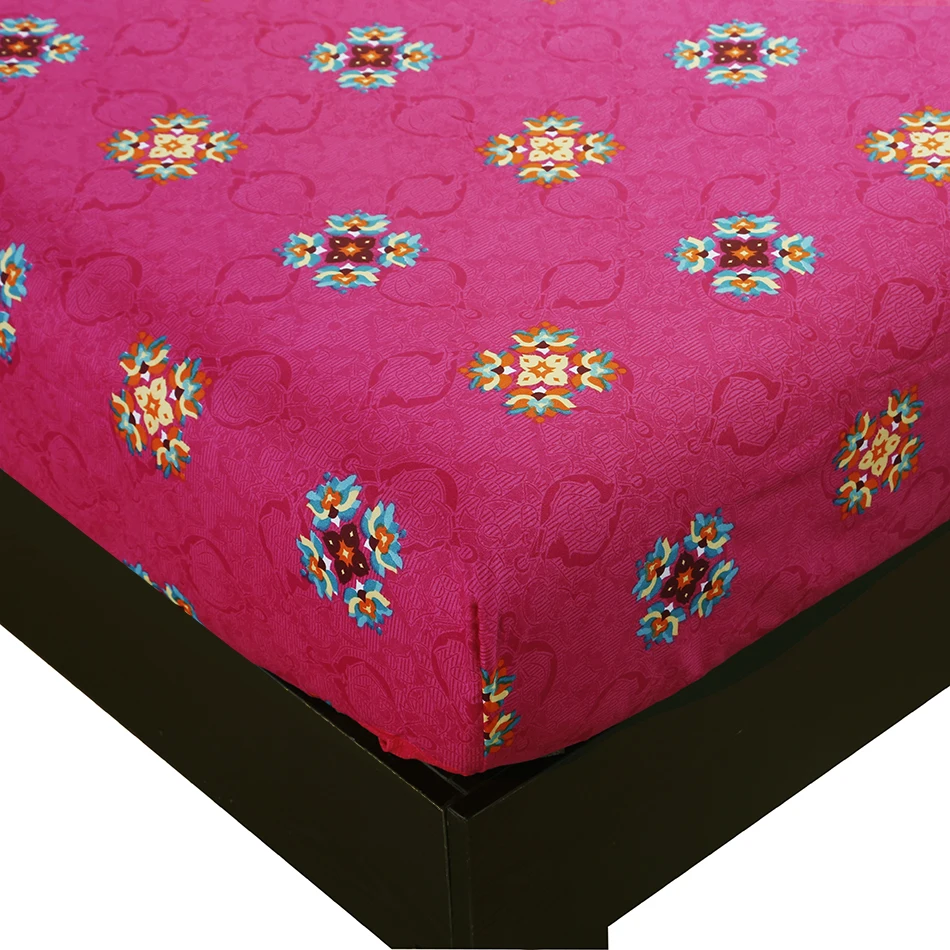 Pink Flower 100% Polyester Bed Set Single Size Fitted Sheet