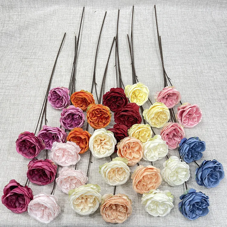 YOPIN-1700 Wedding 3 Heads No Leaves David Austin Rose Flowers Real Touch Roses