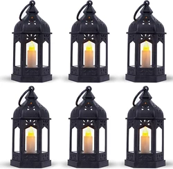 Mini Lantern with Flickering LED Candles Vintage Black Decorative Hanging Candle Lanterns For Halloween,Wedding Decorations