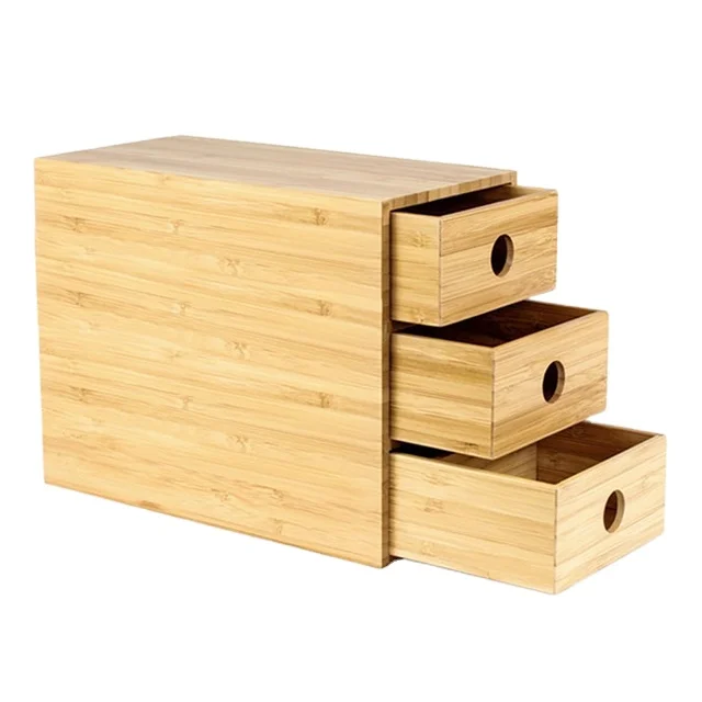 Wholesale 100% Solid Bamboo 3-Drawer Chest Storage Office Supplies Desk Organizer