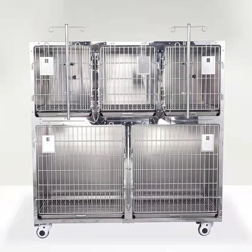 Yishanghe Factory Supply Durable Modular Cage Veterinary 5 Doors Stainless Steel Dog Cage for Animal Clinic