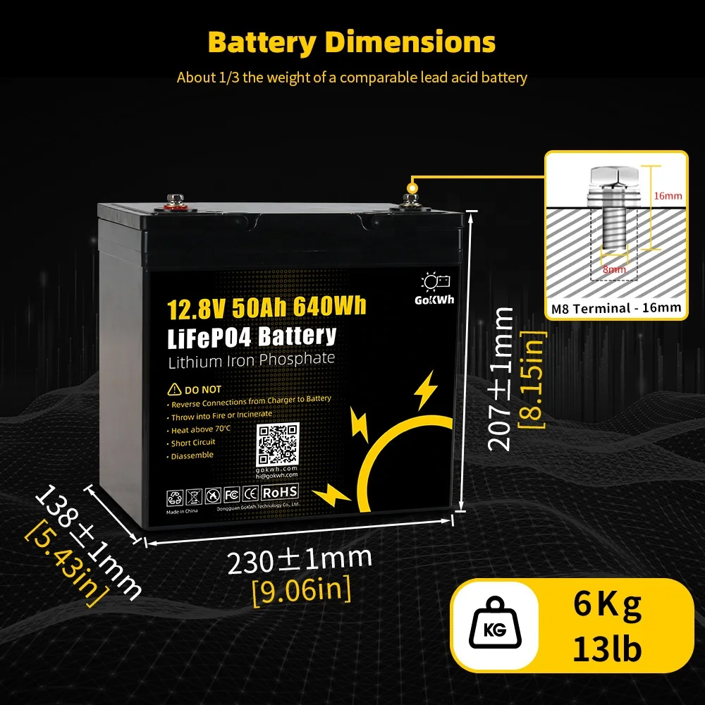 GoKWh Lifepo4 Battery 12V 50Ah 100Ah 200Ah connect to 12V 300Ah 400Ah 24V 200Ah for Power Backup RV Caravan Marine Trolling