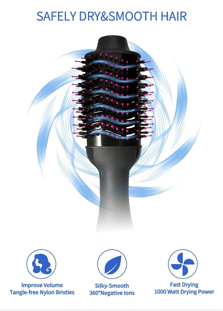 Professional Salon 1200w Hot Hair Brush With Straighten Extension 360 Degree Swivel Power Cord