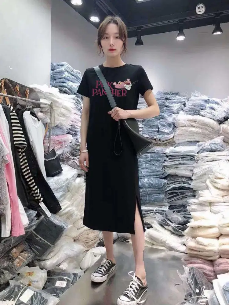 2022 Cheap Wholesale Lady Maxi Split Dress Funny Print Summer Casual Dresses