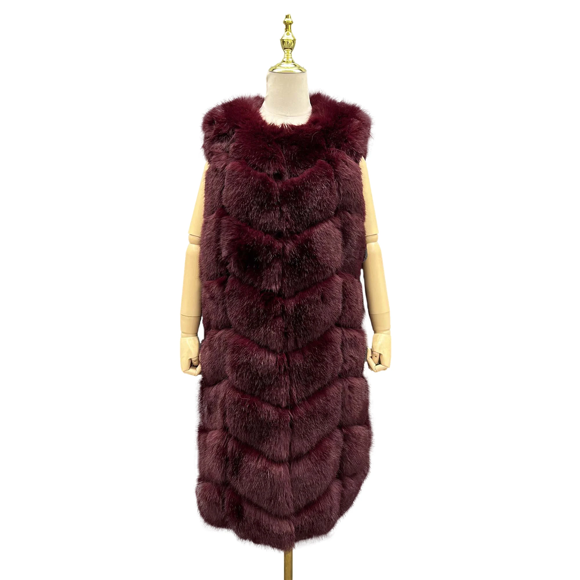 Long Length Customized Size Winter Warm Black Faux Fox Fur Jacket Vest