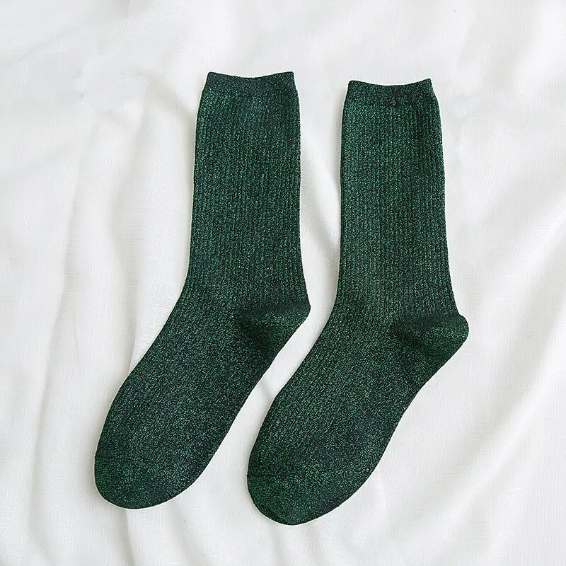 Popular Spring Autumn Ladies Socks Chic Fashion Women Metallic Socks Shimmer Glitter Shiny Yarn Woven Women Gold Silver Socks