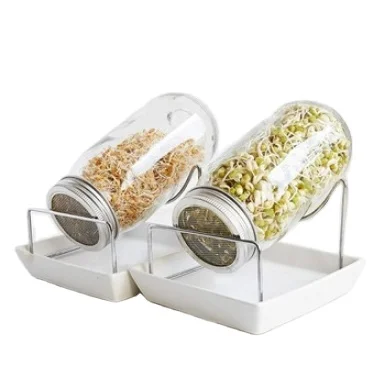 wide-mouth soybean sprout sprouting glass mason jar with Stainless Steel sprout lid & metal stand
