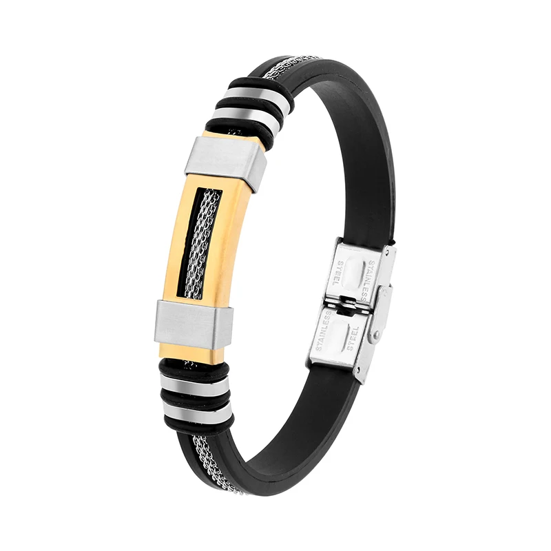 Daili Men Bracelet Stainless Steel Bracelet Black PU Leather Bracelet Gold Plated Stainless Steel Men Fashion Accessories