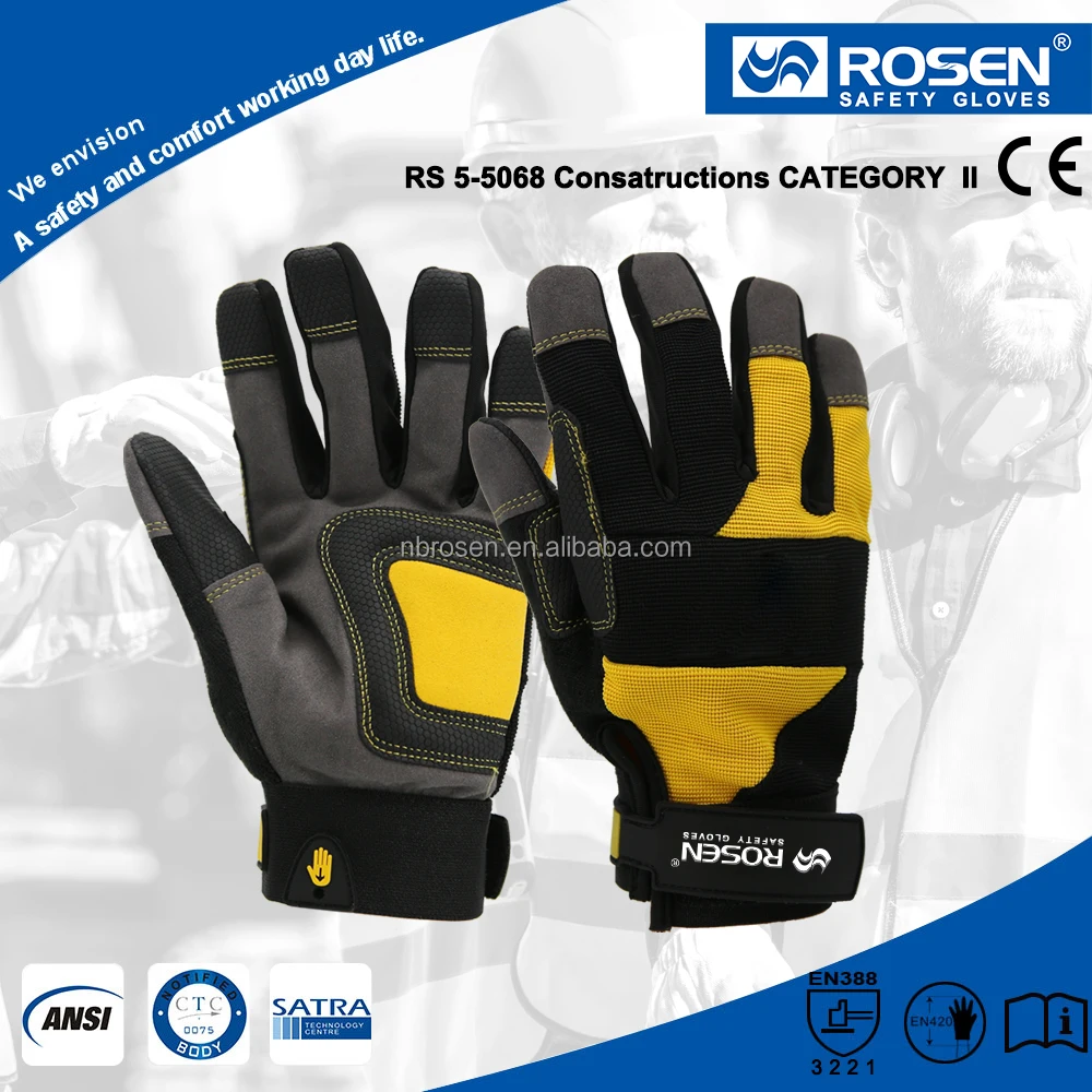 Synthetic Leather Pad Palm Flexible Polyester Touch Screen Anti-vibration Impact General Purpose Mechanics Construction Gloves