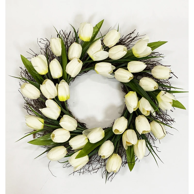 Wholesale 50cm Large  Artificial White Flower For Front Door Decoration Supplies Tulip Wreath