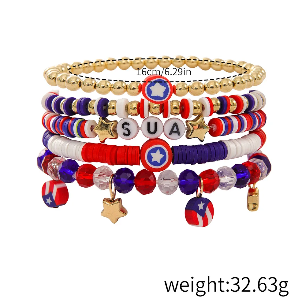 Hstyle  4th of July Bracelets Red White Blue Bracelets USA Clay Bead Bracelets Patriotic Summer Beach Beaded Stackable Jewelry