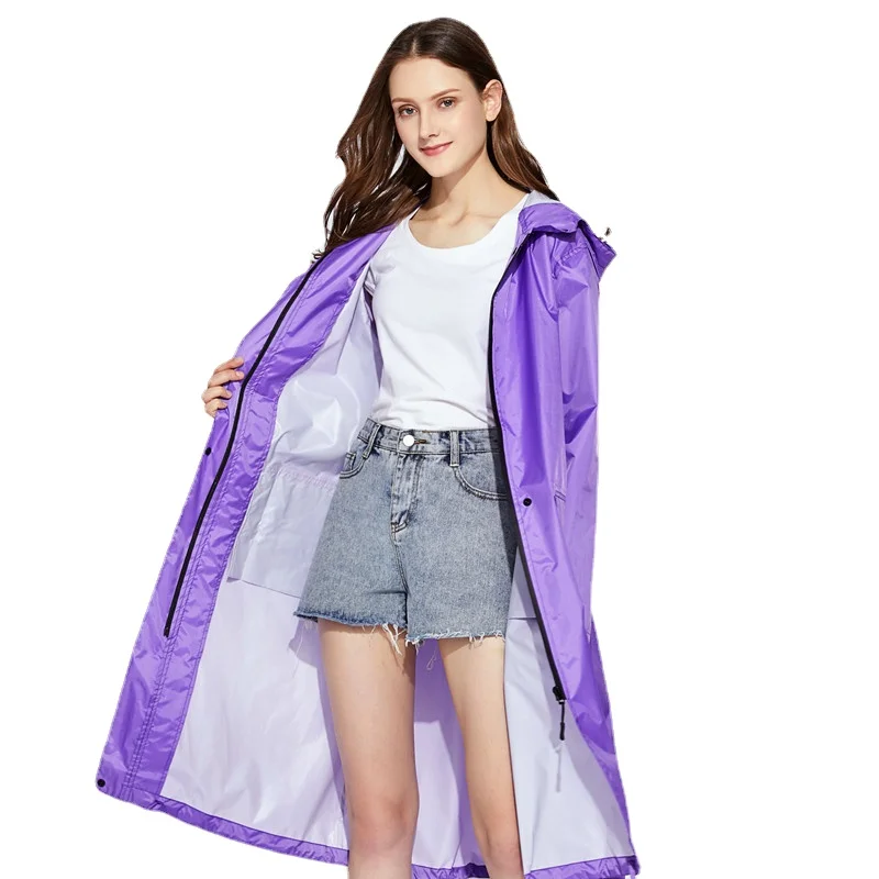 Long Lightweight Windproof Raincoats Women Hooded Shell jacket  Hiking Rain Coat Ponchos Jacket Cloak Raingear