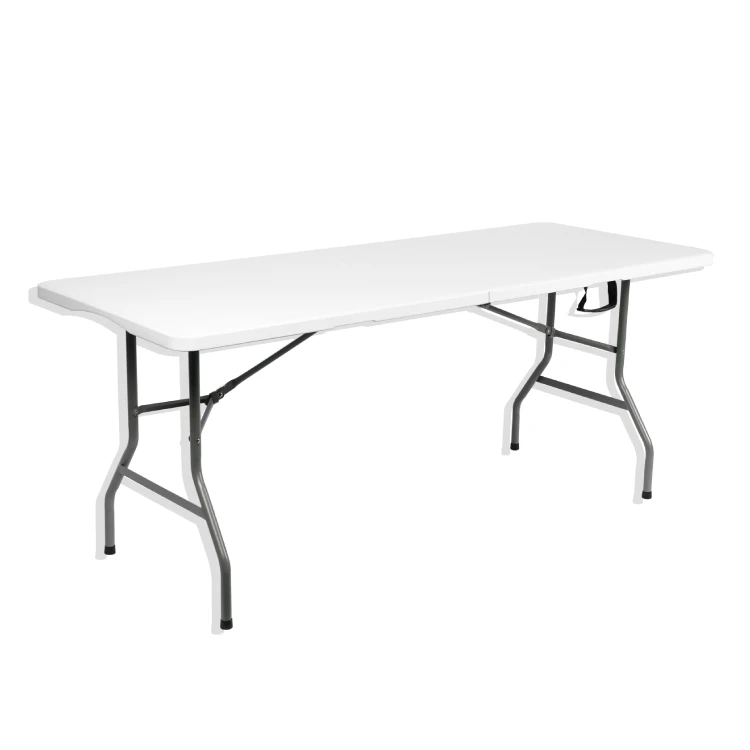 Indoor Outdoor Foldaway Carry Handle White 6ft Rectangular Folding-in-half Table Catering Outdoor Camping
