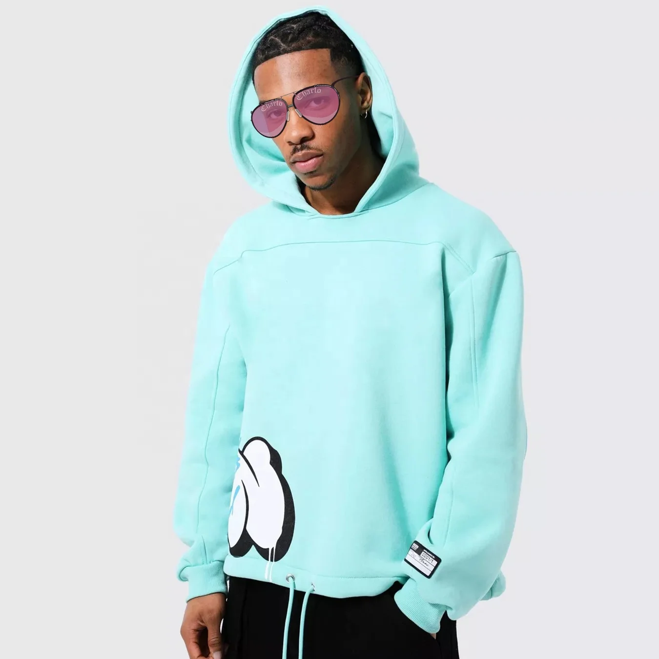 hoodie manufacturers custom oversize high quality 100% Cotton Premium bubble graffiti heavy duty hoodie no pocket hoodies