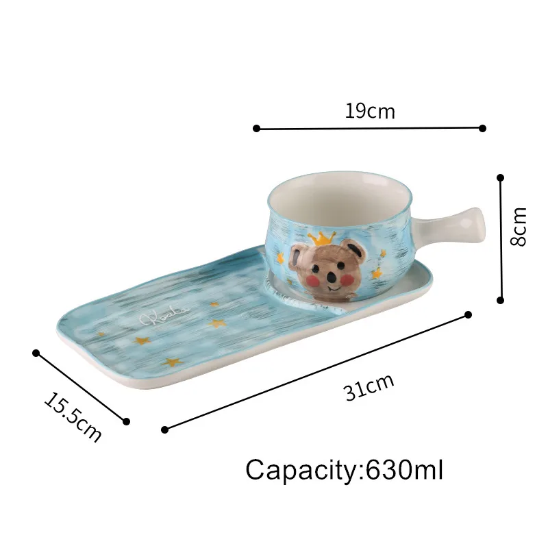 Koala custom made high quality ceramic plate and mini size soup bowl with handle for dessert home kitchen