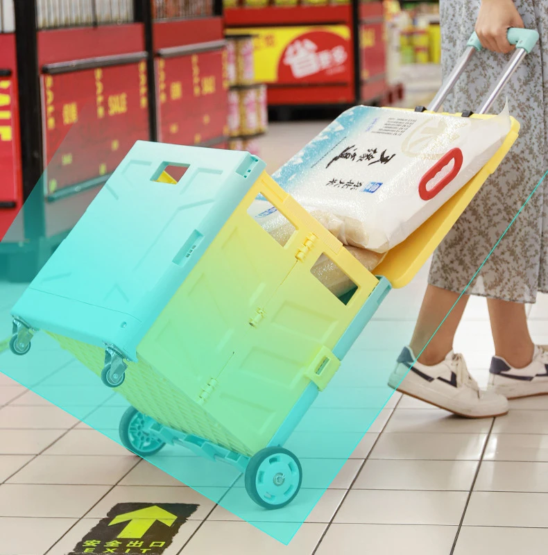 Small Folding Food Supermarket 3 Wheels Climbing Luggage Carts Foldable Shopping Trolleys Cart