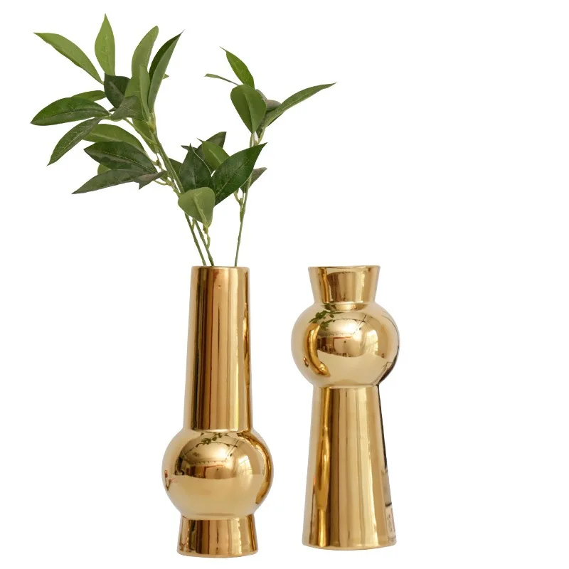 
Light luxury golden simple home dining table flower arrangement ceramic vase decoration ornaments 