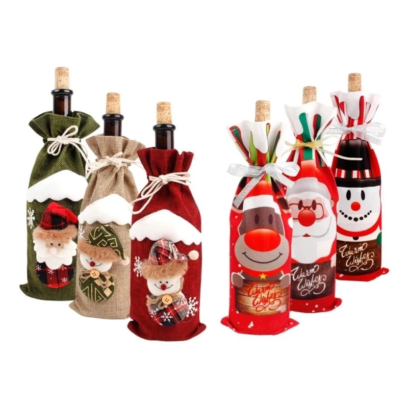 Christmas Holiday Wine Bottle Cover Set Wine Bottle Bag for Christmas Decorations/