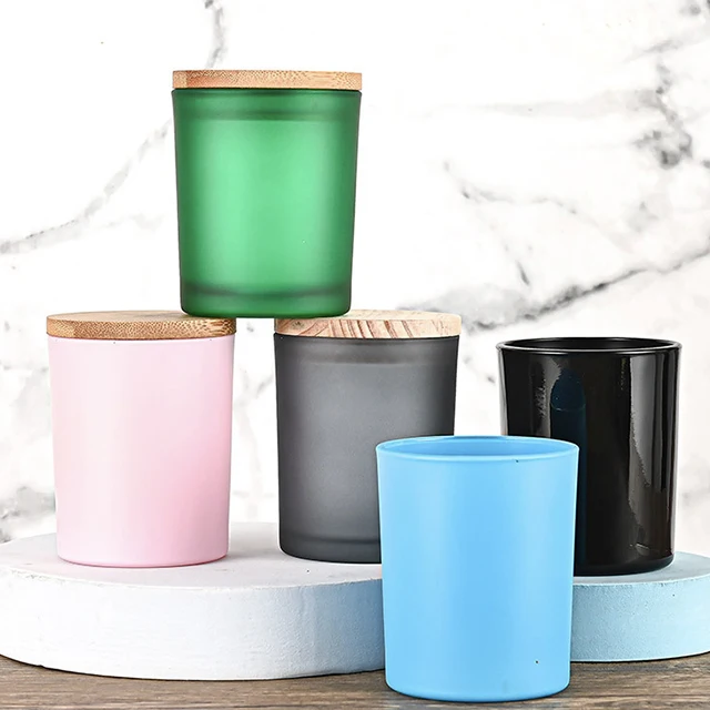 Wholesale Colorful Frosted Glass Candle Jars With Bamboo Lid For Home Direction And Gift