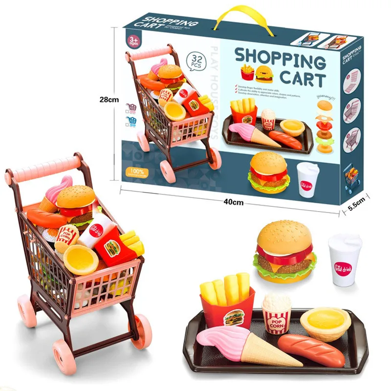 Children shopping cart Barbecue food toys Boys and girls supermarket set