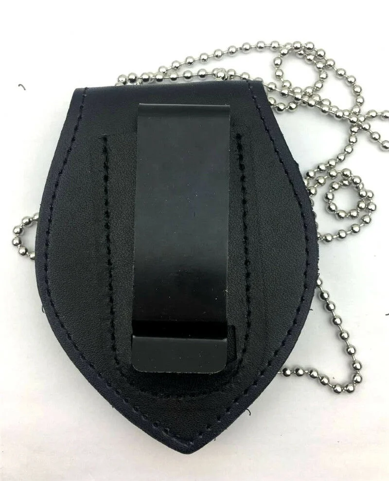 Black US Detective Badge Leather Holder Belt Clip Necklace Ball Chain