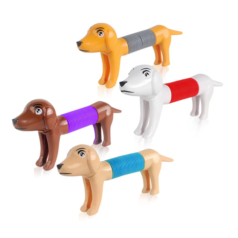 Sensory Colorful Stretch Decompression Pipe Toys customized Amazon Plastic Funny Fidget Pop Tubes Dog