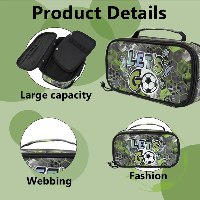 New Football Series Fabric Pencil Pouch Large Capacity Button Interlayer Zipper Pencil Case Portable Kids Stationery Bags