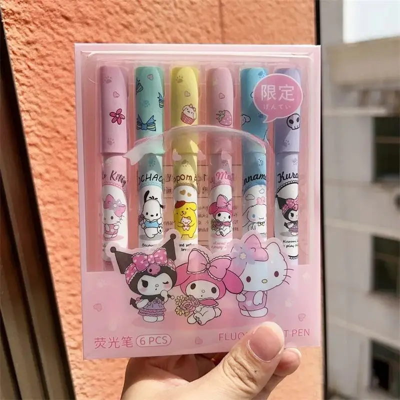 Wholesale Anime Highlighter Pen KT Cat Melody Marker Pen Cartoon Student School Supplies Office Stationery Gifts