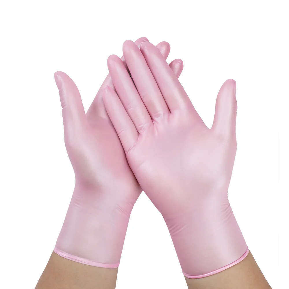 Disposable breathable pink  touch screen nitrile gloves for beauty center use