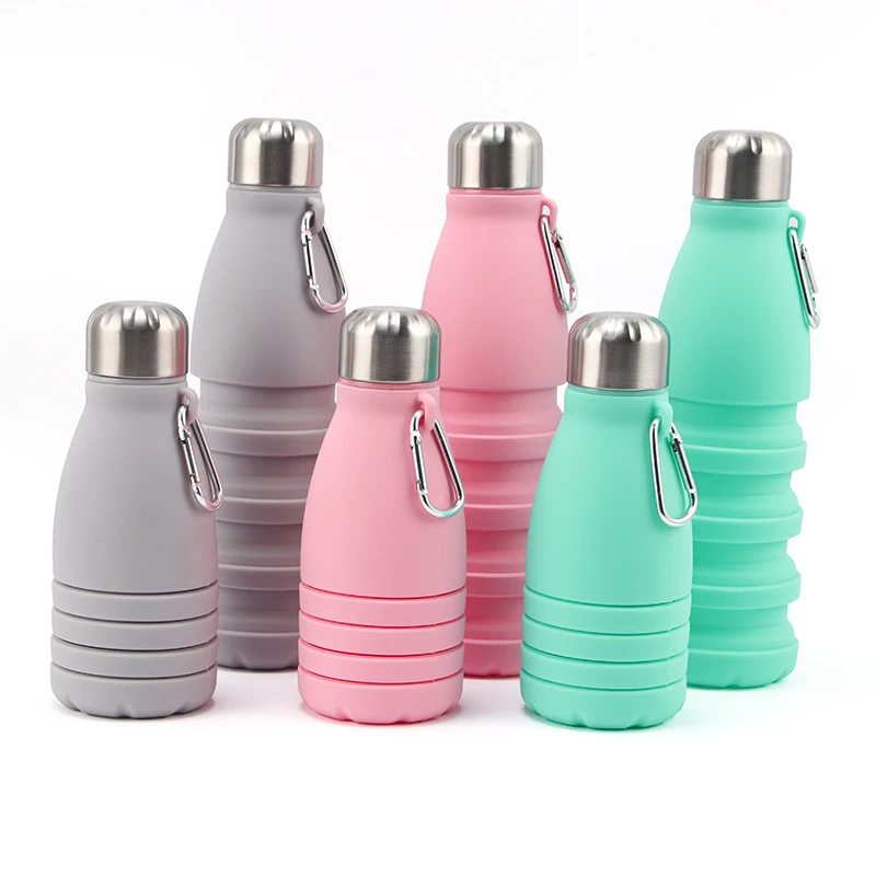 Reusable 550ml  foldable sport water bottle leak proof travel bottle collapsible silicone water bottle