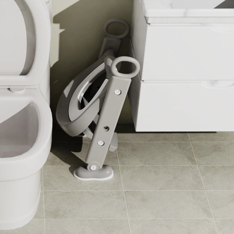 Hot Sale Baby Toilet Training Potty Seat  Multifunction Foldable Grey Baby Toilet Ladder with Step Stool
