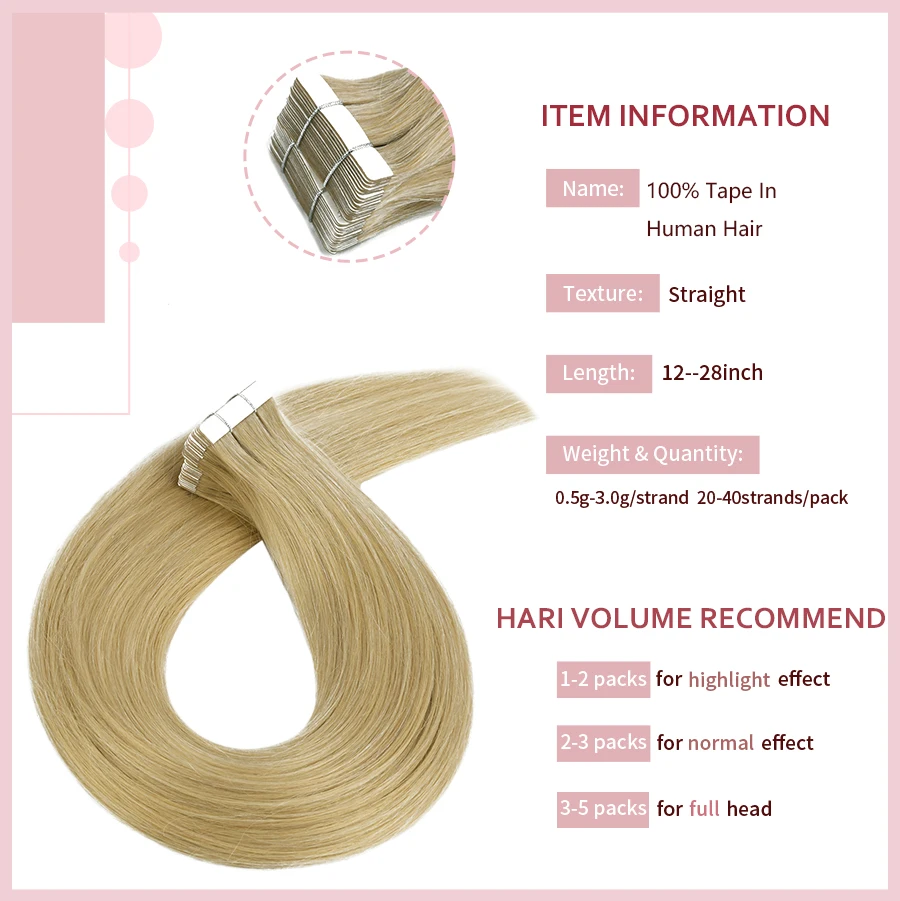 Neitsi Tape in Human Hair Weft Extension Straight  Blonde Invisible Seamless Skin Weft Adhesive Glue On For Salon Hair