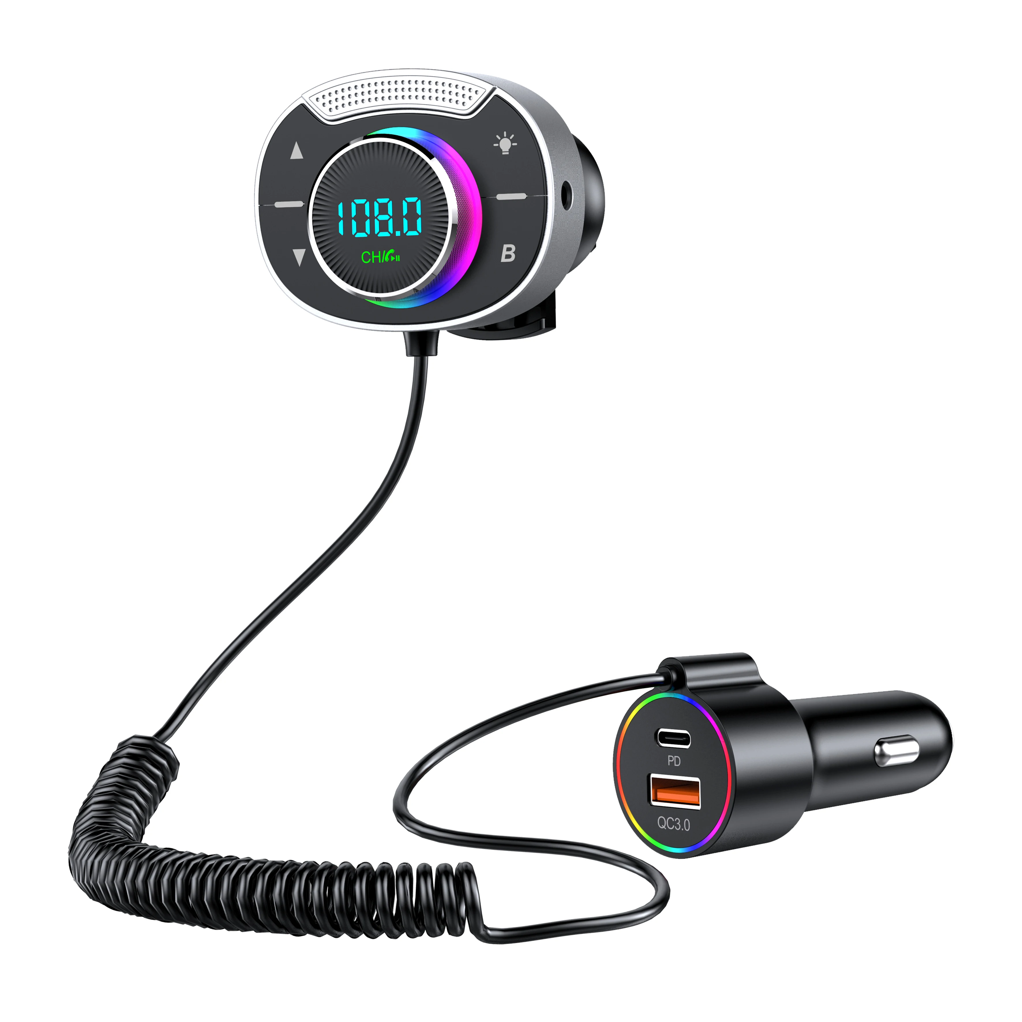 New Upgrade T86 Bluetooth Car MP3 Player, 3 Ports PD&QC FM/AUX Bluetooth Car Adapter, Bass Boost FM Transmitter for HD Calling