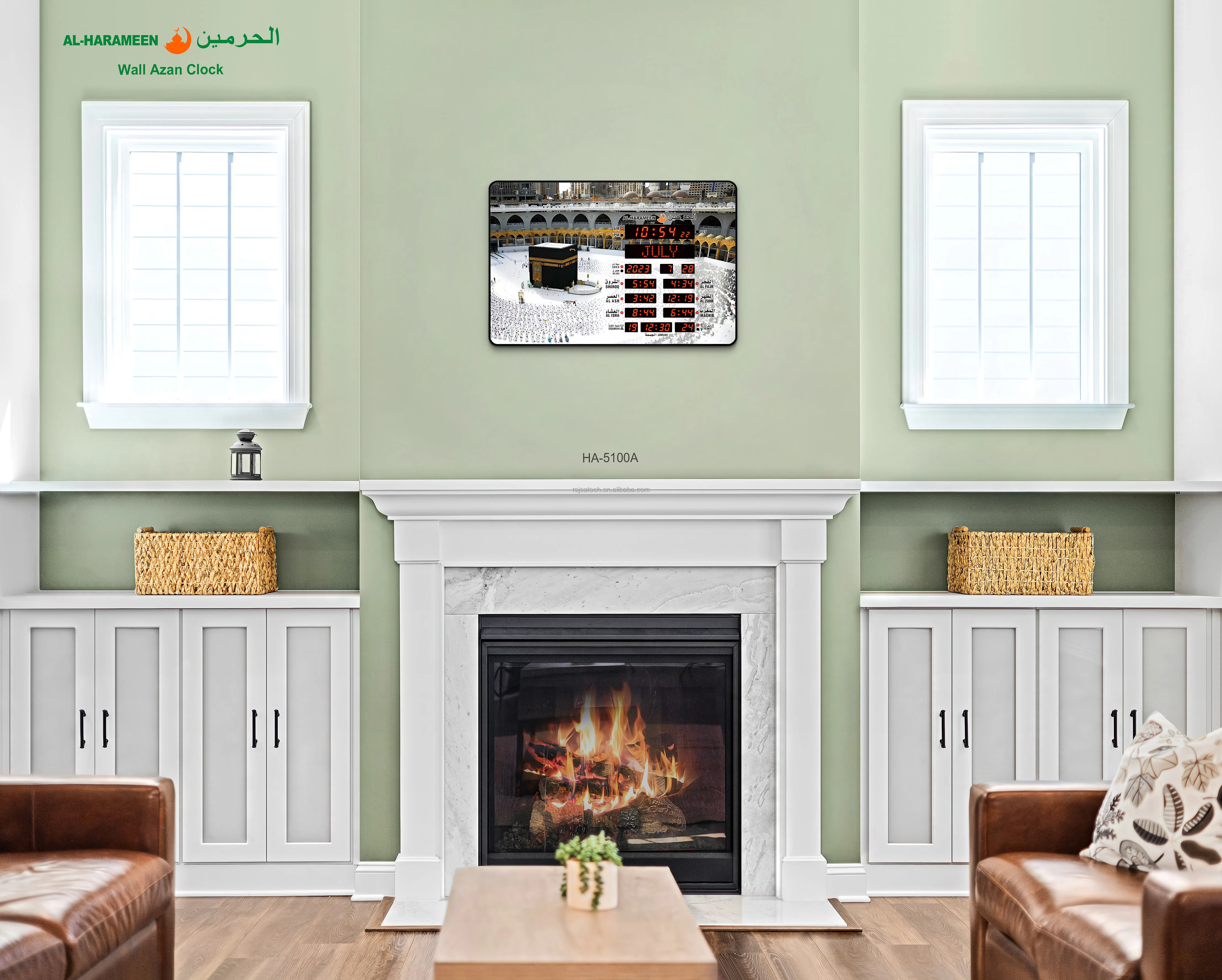 AL-HARAMEEN Home Decor BT Connection Blue Digital Muslim Tooth Islamic Clock with Prayer Time