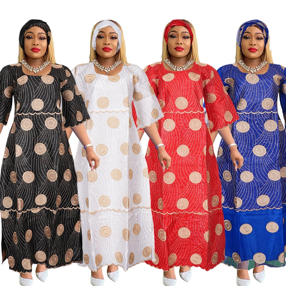 H & D BJL58  new fashional Custom fashion African traditional long  lace cloth dress plus size with scarf