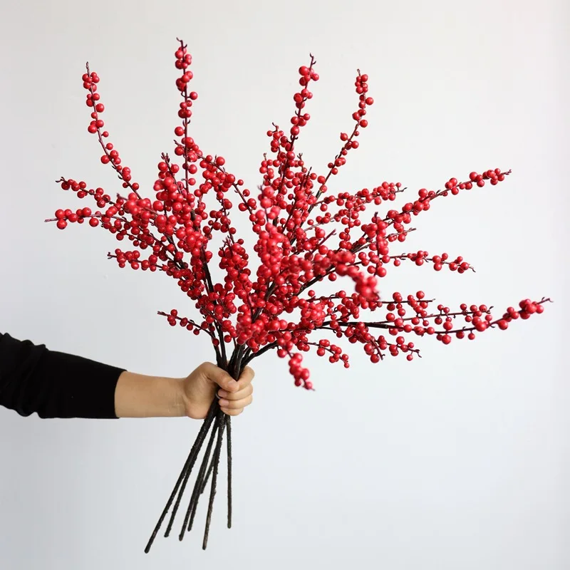 Wholesale Factory Price Artificial Holly Berry Branch For Christmas Wedding Flower Home Decoration