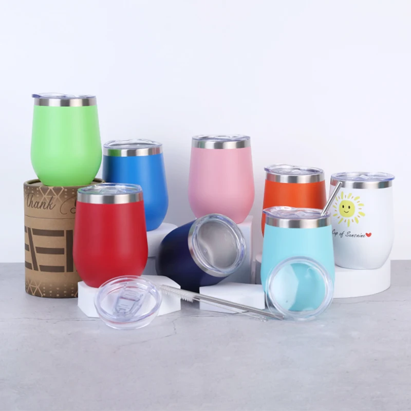 Custom logo Laser Engraving 12 oz Egg Shape Stainless Steel Thermal Glass Cup Vacuum Insulated Coffee Mug Wine Tumbler with Lid