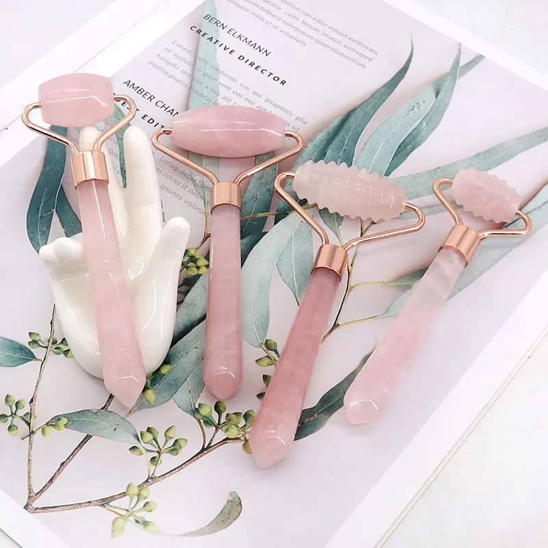 Beauty Slimming Facial Massager Guasha Rose Quartz Jade Single Head Roller Massage Gus Sha