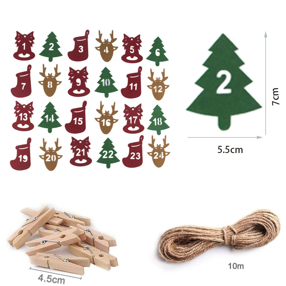 New Christmas jute burlap bag Christmas hanging countdown advent calendar bag