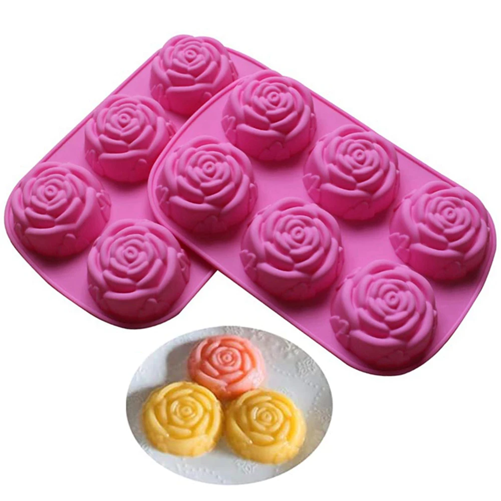 Silicone Mold for Handmade Soap Cake Jelly Pudding Chocolate 6 Cavity Rose Design Soap Making Molds