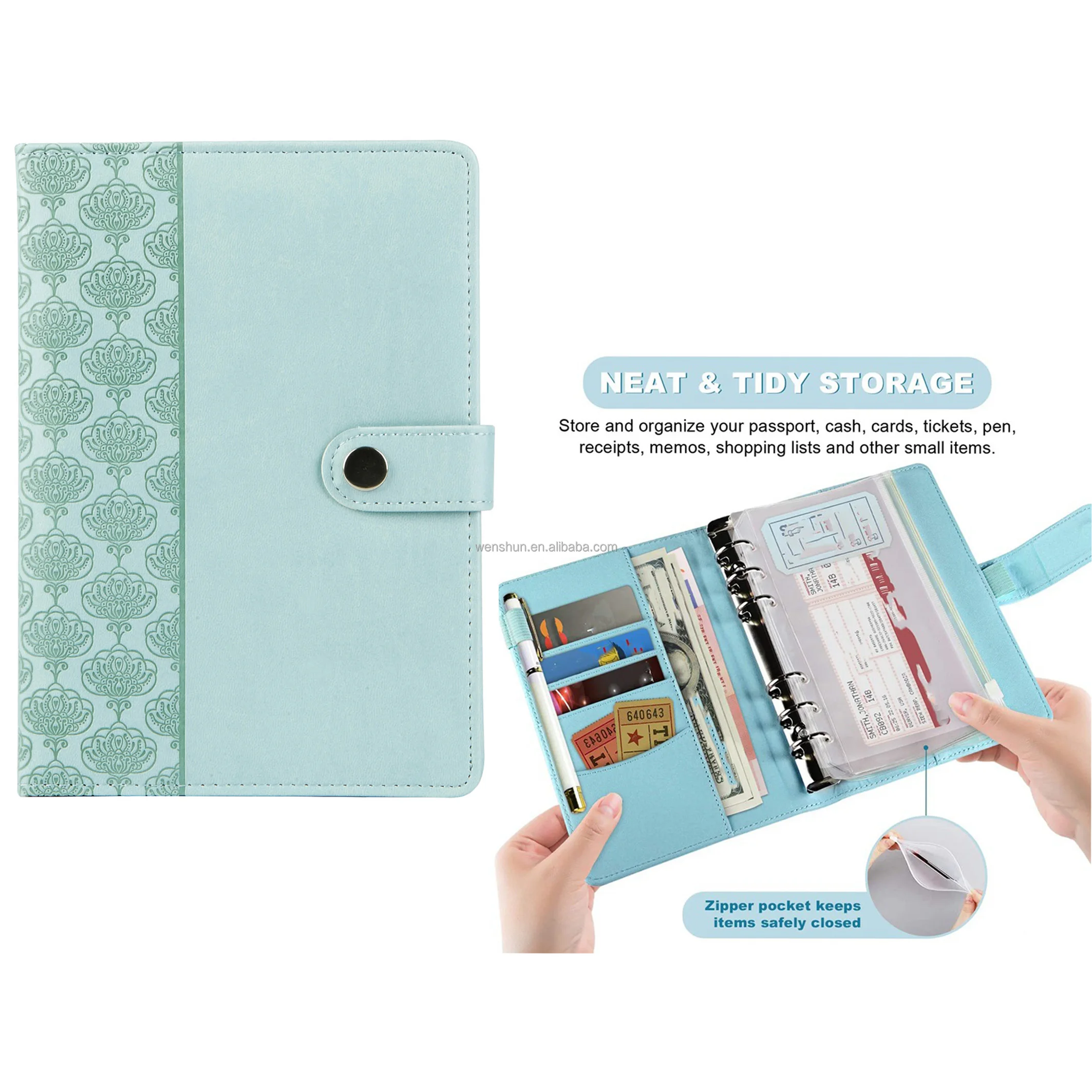 Custom A6 A7 Pu Leather Monthly Wallet Budget Planner Binder With Zipper Envelopes