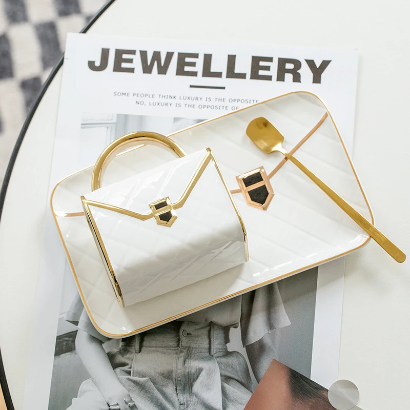 Handbag Cup And Saucer Set High-end Light Luxury Afternoon Tea Creative Sublimation Ceramic Coffee Cups