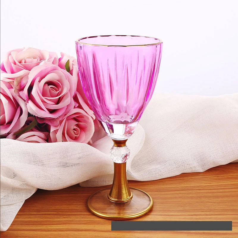 European-style colored glassware pink tall colored red wine diamond glass home creative wine champagne goblet
