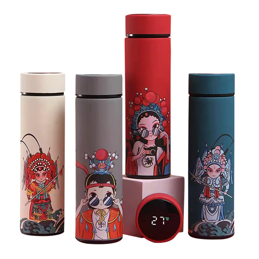 Оптовая продажа вакуумная цифровая изоляционная колба умная светодиодная бутылка из нержавеющей стали с контролем температуры китайская для воды маркировкой времени