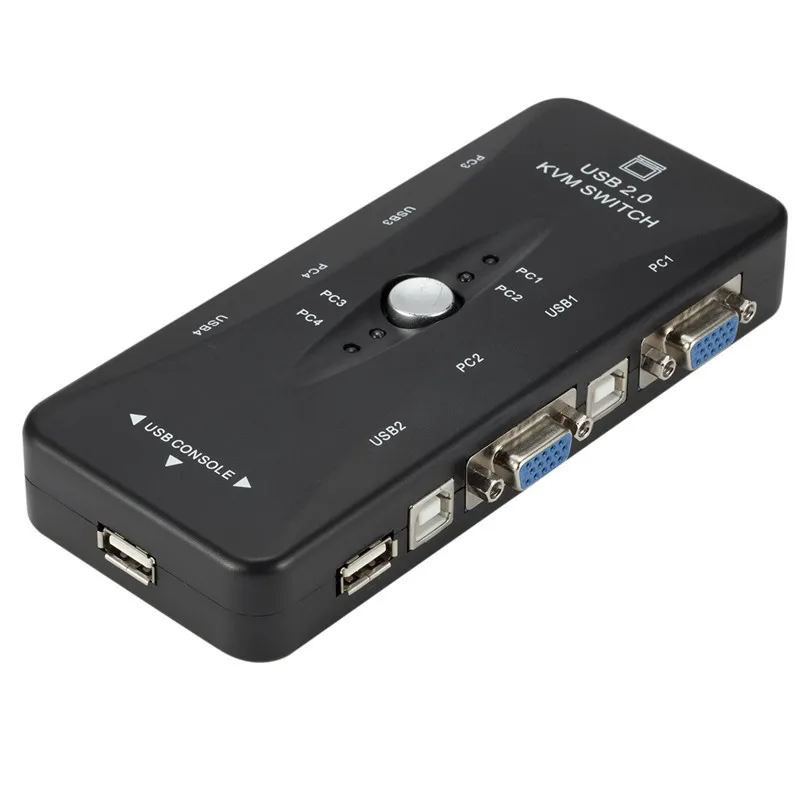 USB 2 0 4-портовый концентратор KVM VGA/SVGA распределительной коробки адаптер подключается принтер Intelli клавиатуры и мыши 4 компьютеров используют 1